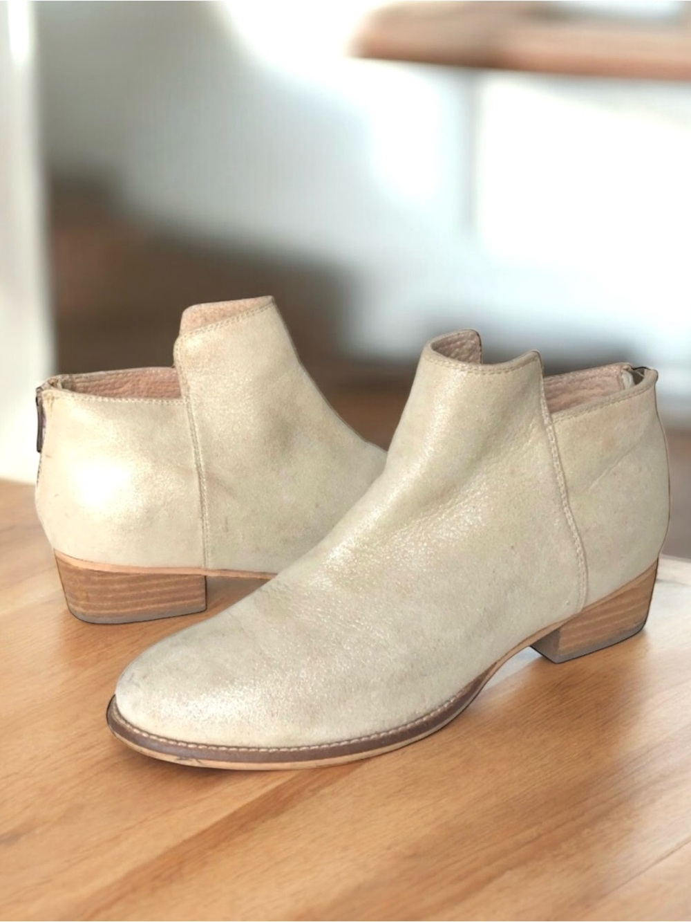 Anthropologie Seychelles Booties Cream Metallic Leather Ankle Boots